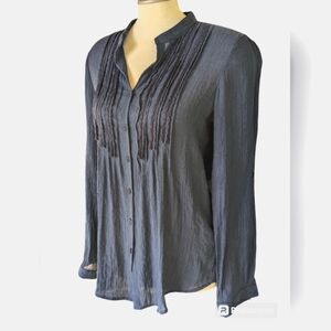 Spense boho peasant blouse, navy pleated size medium